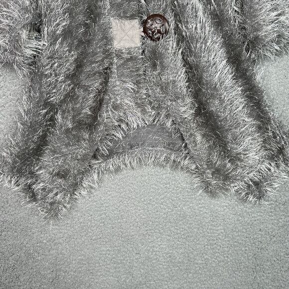 Kaktus Gray Fuzzy‎ Textured Cardigan Sweater Women’s Small Boho Button Front - Picture 4 of 16